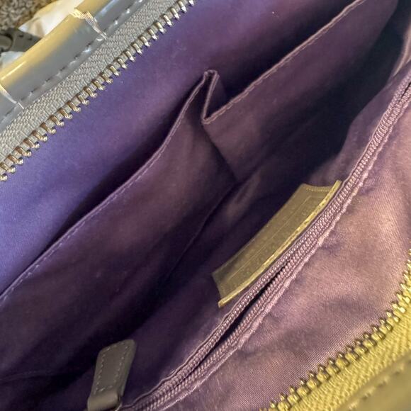 COACH F17638 Quilted Patent Leather Shoulder Bag | Taupe Gray Pop Pocket Hobo - Picture 9 of 10